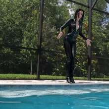 WetlookFashion: Lexie Swims in a PU Leather Jumpsuit