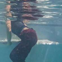 WetlookFashion: Natalie Swims in Maroon Pants and Sleeveless Shirt