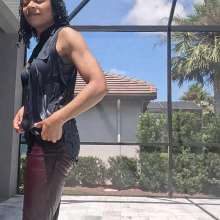 WetlookFashion: Natalie Swims in Maroon Pants and Sleeveless Shirt