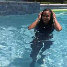 WetlookFashion: Natalie Swims in Maroon Pants and Sleeveless Shirt