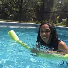 WetlookFashion: Natalie Swims in Maroon Pants and Sleeveless Shirt
