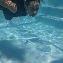 WetlookFashion: Natalie Swims in Maroon Pants and Sleeveless Shirt