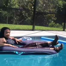 WetlookFashion: Natalie Swims in Maroon Pants and Sleeveless Shirt