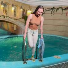 Wet Live Team: Perfect Wetlook in Pool. Model All Wet to the Skin