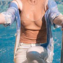 Wet Live Team: Perfect Wetlook in Pool. Model All Wet to the Skin