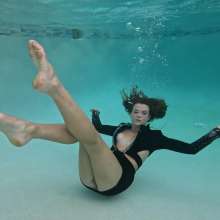 WetlookFashion: Barefoot Queen Nathalia Gets Wet in a Sexy Black Dress