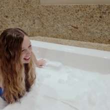 WildThang: Blue Satin Gown in Shaving Cream and Shower