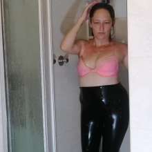 Thefetishgirl: Hair Wash in Bikini Top and Shiny Leggings