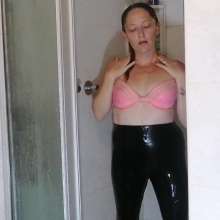 Thefetishgirl: Hair Wash in Bikini Top and Shiny Leggings