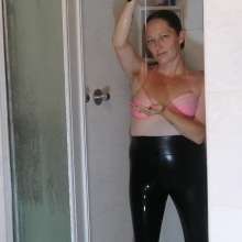Thefetishgirl: Hair Wash in Bikini Top and Shiny Leggings