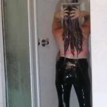 Thefetishgirl: Hair Wash in Bikini Top and Shiny Leggings