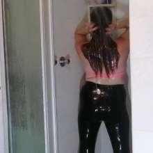 Thefetishgirl: Hair Wash in Bikini Top and Shiny Leggings