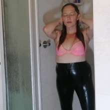 Thefetishgirl: Hair Wash in Bikini Top and Shiny Leggings