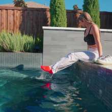 WetlookFashion: Kate's Morning Swim Wearing White Jeans, Top and Sneakers