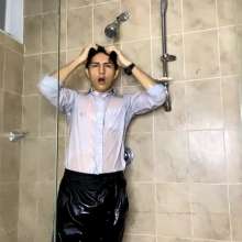 WETColours: Seba in the Shower Dressed
