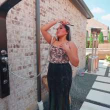 WetlookFashion: Tina Gets Wet in the Shower Wearing Pants and a Sparkly Top
