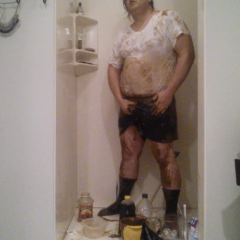 Tech: Stripping, Clothes Cutting and Jerking Off--My First Messy Vid