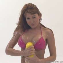 HotWamHD: Katya covers her Daisy Dukes and pink bikini in thick clear slime