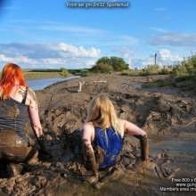 DungeonMasterOne: Mud!  Felicity and Rosemary throw themselves into the mud in sportswear!
