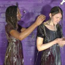 DungeonMasterOne: Chastity and Friday give each other the sweet treatment in beautiful gowns