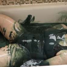 Stella: Stella takes a bath in slippery clear, grey, and black slime.