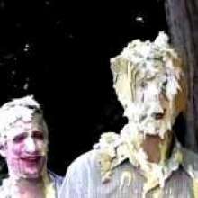 uppercrust: Pie fight lesson with 2 cute guys.