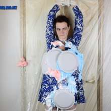 MessyCleo: Cleo is tied with ropes and gets pied with multicoloured shaving foam.