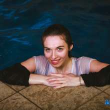 wet.look.me: Young beautiful girl splashing dressed in the pool!  Cool wetlook set!