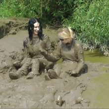 DungeonMasterOne: Felicity and Honeysuckle fully-dressed in the sloppy mud!
