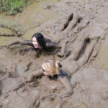 DungeonMasterOne: Felicity and Honeysuckle fully-dressed in the sloppy mud!