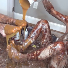Jayce: happy feet friday!  messy, sweet, pies, cakes and feet nude W/ dixie!