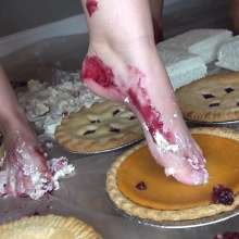 Jayce: happy feet friday!  messy, sweet, pies, cakes and feet nude W/ dixie!