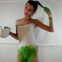 Kaydens: Kaydens'  Green Slime White Swimsuit Filling