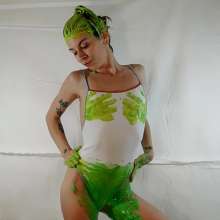 Kaydens: Kaydens'  Green Slime White Swimsuit Filling