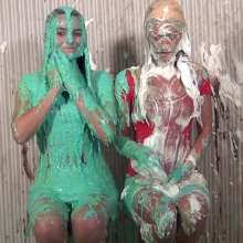 Anglefan: Green slimed in mini-dresses!
