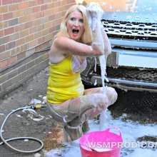 WSMProductions: Mrs. CC car wash in yellow dress and white undies