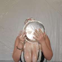Slimed Models: Asian Babe with Huge Boobs Pies Herself, Takes Her Top Off, sits in a Cake