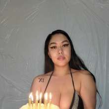 Slimed Models: Asian Babe with Huge Boobs Pies Herself, Takes Her Top Off, sits in a Cake