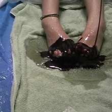 Alumi: Japanese schoolgirl loves the feeling of goo on her feet + pie on her face