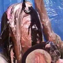 Alumi: 3 young Japanese girls show their feet while pieing each other in the face
