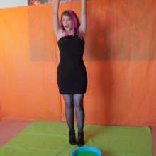lovingmessy4you: Slime and Pie in the Face Black Dress and Pantyhose