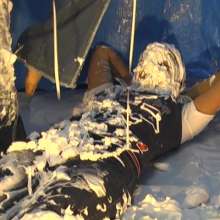 Alumi: Linda and Luce + shaving cream pies, honey, and chocolate + bare feet