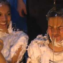 Alumi: Linda and Luce + shaving cream pies, honey, and chocolate + bare feet