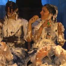 Alumi: Linda and Luce + shaving cream pies, honey, and chocolate + bare feet
