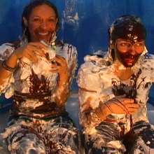 Alumi: Linda and Luce + shaving cream pies, honey, and chocolate + bare feet