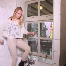 WetPlace: Beautiful Eileen Taking Shower In Cream Leggings