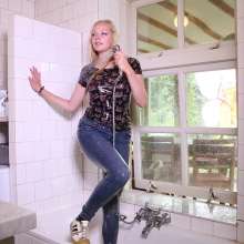 WetPlace: Beautiful Eileen Taking Shower In Jeans And Floral T-shirt