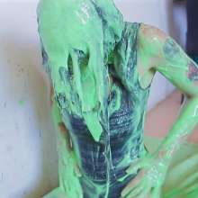 lovingmessy4you: Filling the Bodysuit with Green Slime