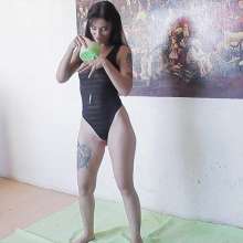 lovingmessy4you: Filling the Bodysuit with Green Slime
