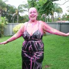 Darkabyss445: Getting Pied and Gunged in My Leather Dress
